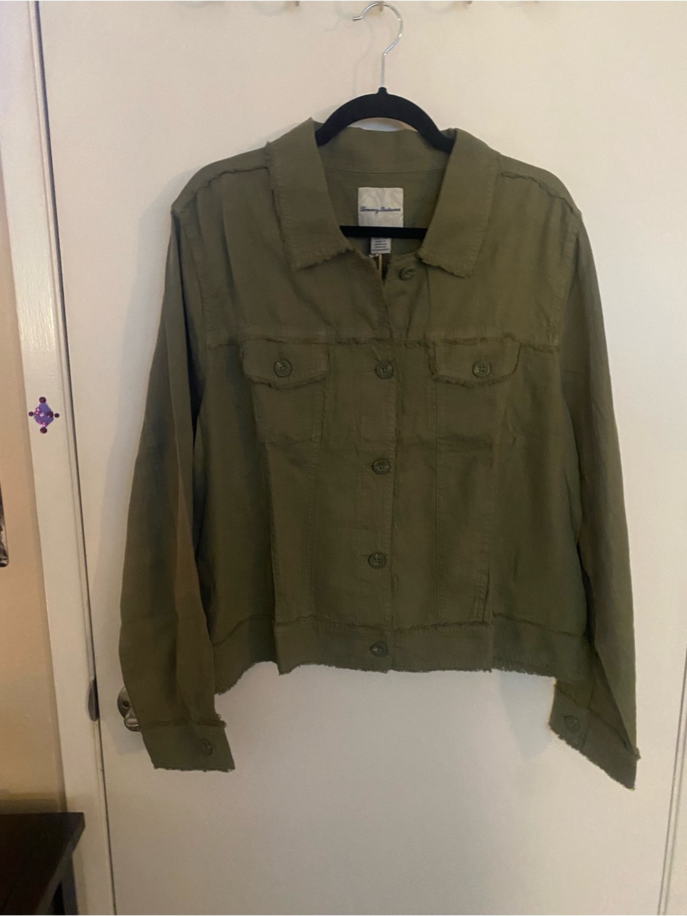 Tommy Bahama Olive Green Frayed-Hem Utility Jacket